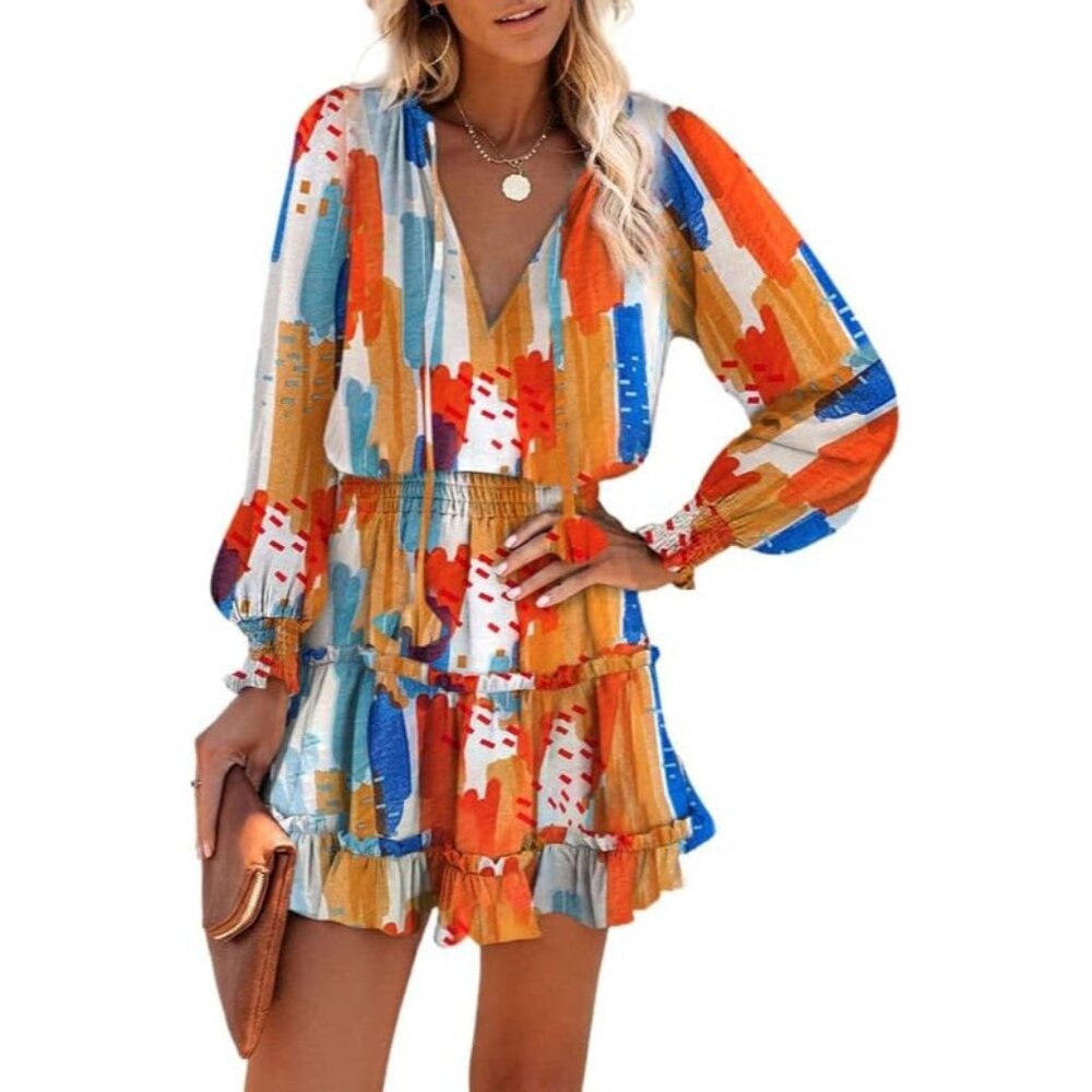 Womens Dresses 2024 Spring Summer Floral Print Split V Neck Ruffle